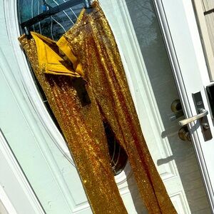 NovaLuxe Piper Gold Sequin Wide Leg Pants X Large never worn